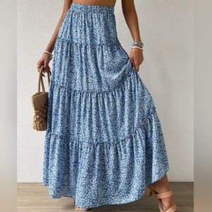 Blue Floral Maxi Skirt
